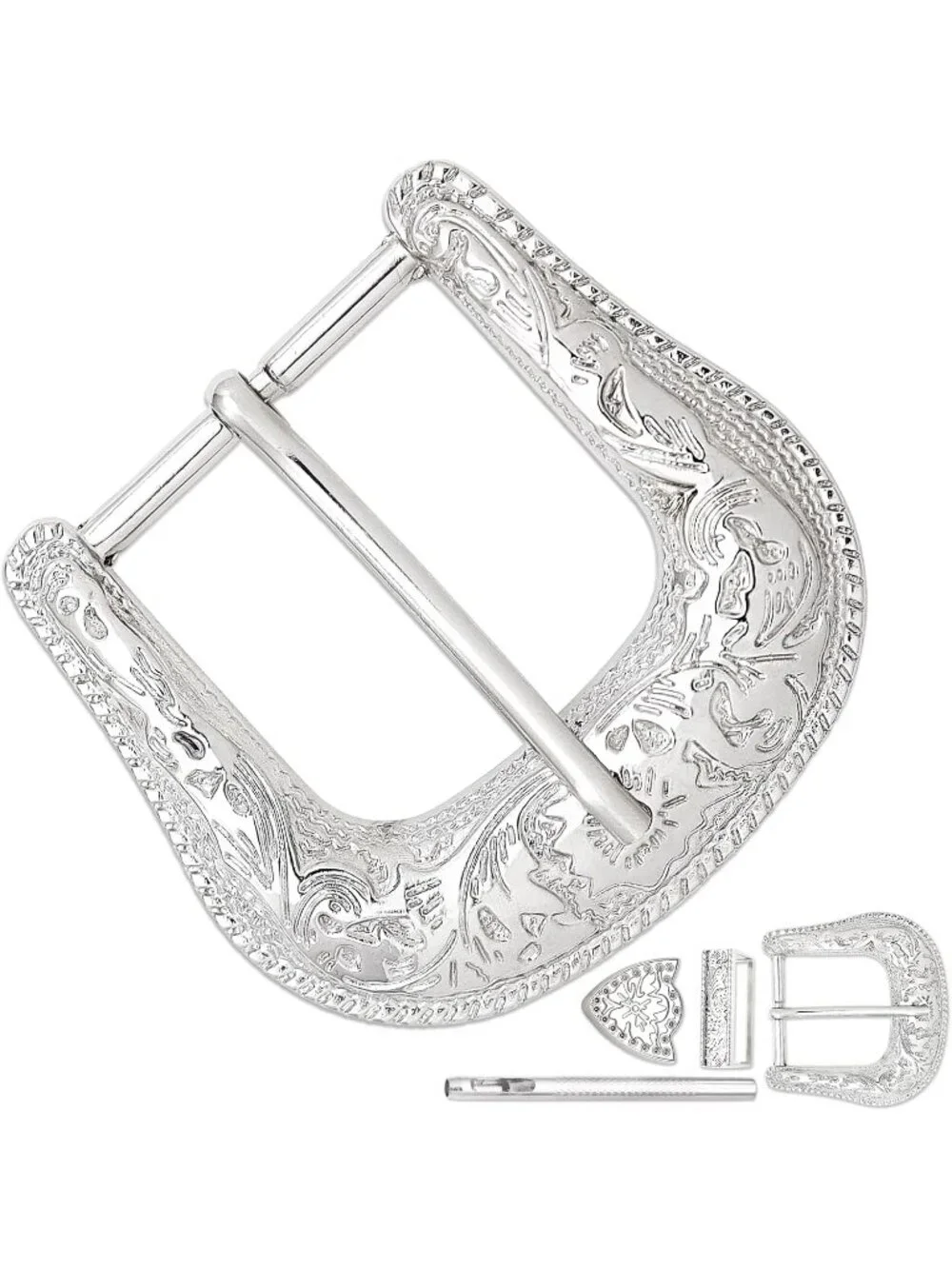 Unisex Silver Flower 3Pcs Western Longhorn Bull Replacement Belt Buckle 1.5"